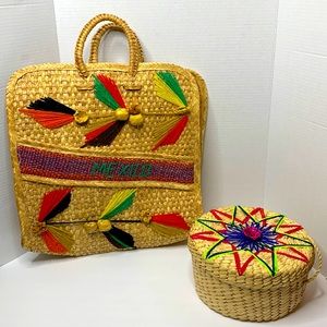 Bundle of Mexican Wicker | Colorful Round Connected Basket Large Market Satchel